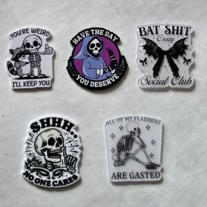 Set of 5 Funny Skull Social Magnets Flabbers are Gasted Goth Humorous Handmade